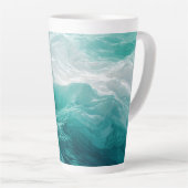 Tasse Latte Vagues océaniques sarcelle abstraites (Angle droit)