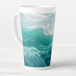 Tasse Latte Vagues océaniques sarcelle abstraites