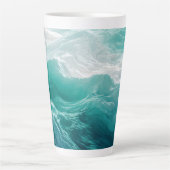 Tasse Latte Vagues océaniques sarcelle abstraites (Devant)