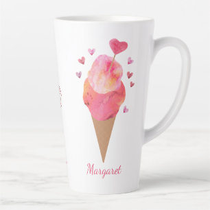 Tasse Latte Valentine Coeurs Crème glacée Cone mignonne Artist
