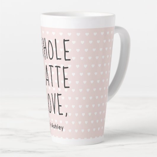 Tasse Latte Valentine entier Latte Love Noir Script Rose (Angle droit)