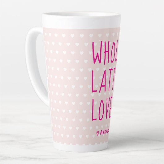 Tasse Latte Valentine entier Latte Love Script Hot Pink (Angle gauche)