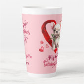 Tasse Latte Valentines de l'Aquarelle de Chien-taureau françai (Devant)