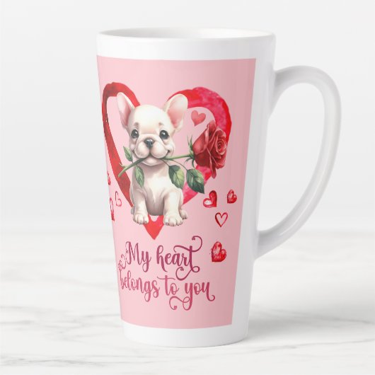 Tasse Latte Valentines de l'Aquarelle de Chien-taureau françai (Droite)