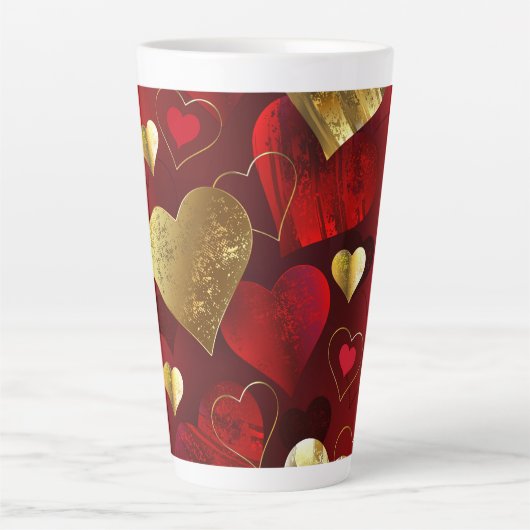 Tasse Latte Valentines dorées et rouges (Devant)