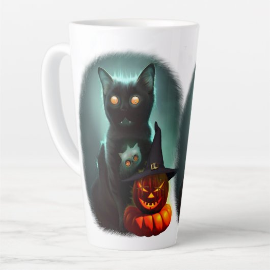 Tasse Latte Vampire Chat et Assistant Citrouille Halloween Sur (Angle gauche)