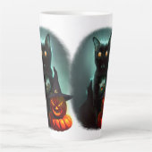 Tasse Latte Vampire Chat et Assistant Citrouille Halloween Sur (Devant)