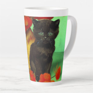 Tasse Latte Van Gogh Black Kitten Fleurs rouges