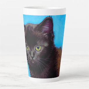 Tasse Latte Van Gogh Chat et fleurs