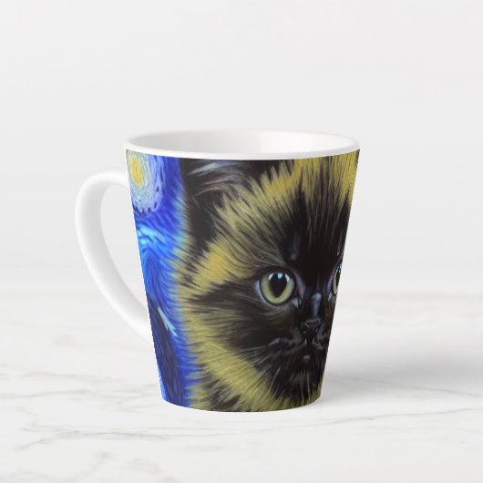 Tasse Latte Van Gogh Starry Nuit Siamese Cat (Angle gauche)