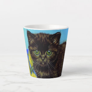Tasse Latte Van Gogh Style Chat avec tournesol