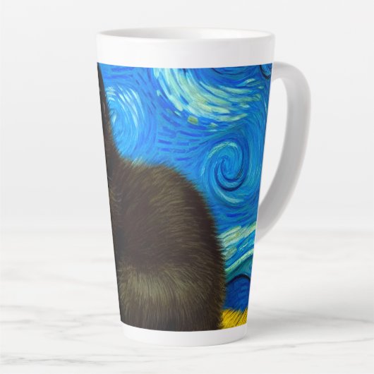 Tasse Latte Van Gogh Style Starry Night Cat (Angle droit)