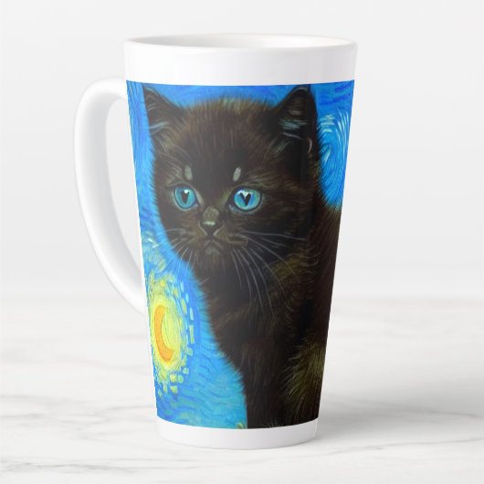 Tasse Latte Van Gogh Style Starry Night Cat (Angle gauche)