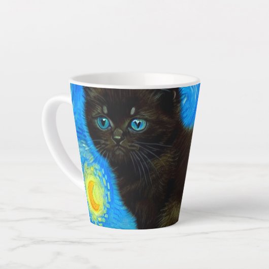 Tasse Latte Van Gogh Style Starry Night Cat (Angle gauche)