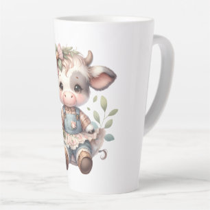 Tasse Latte Veau mignon Farmcore dans une robe florale vintage