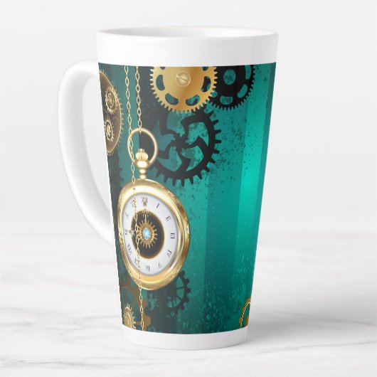 Tasse Latte Veille bijoux Steampunk sur un Arrière - plan vert (Angle gauche)