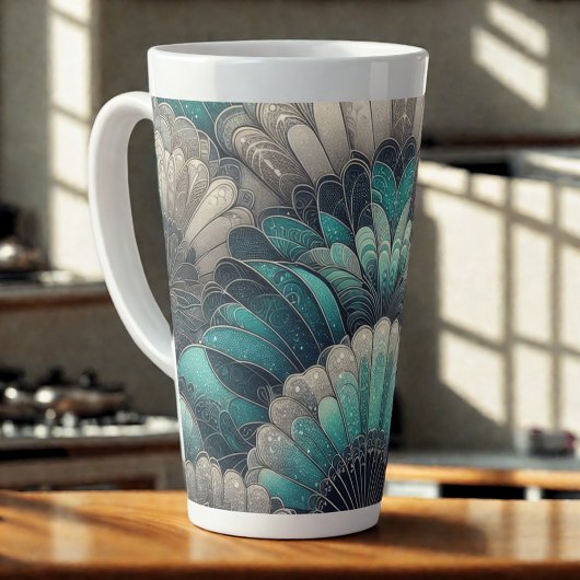 Tasse Latte Ventilateurs vintages Art Nouveau Bleu Argent