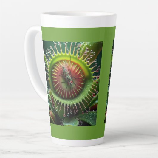 Tasse Latte Vénus Flytrap Floral Vert et Rouge (Angle gauche)
