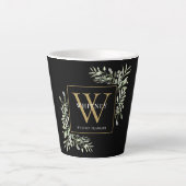 Tasse Latte Verdure moderne Monogramme or Élégant latte noir (Devant)