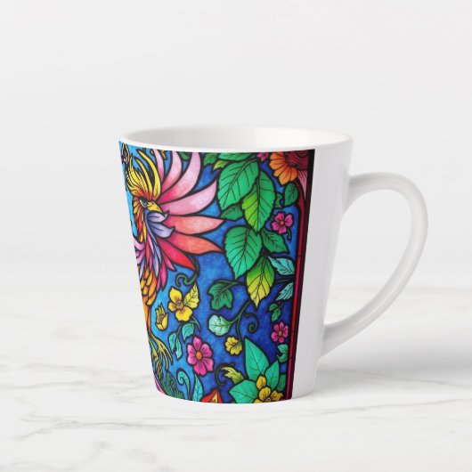 Tasse Latte Verre Tissé Avec Oiseau Et Fleurs (Droite)