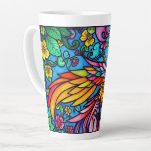 Tasse Latte Verre Tissé Avec Oiseau Et Fleurs