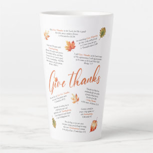 Tasse Latte Versets de la Bible de Thanksgiving avec feuilles