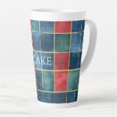 Tasse Latte Vert Bleu Rouge Or Carreaux Rayures (Angle droit)