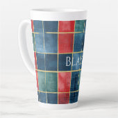 Tasse Latte Vert Bleu Rouge Or Carreaux Rayures (Angle gauche)