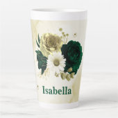 Tasse Latte Vert émeraude fleurs or monogramme ivoire (Devant)