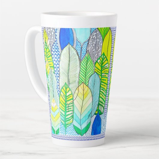 Tasse Latte Vert Jaune mignon Moderne Tropical Boho Feuille (Angle gauche)