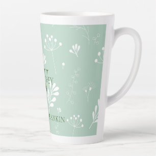 Tasse Latte Vert personnalisé avec fleurs blanches
