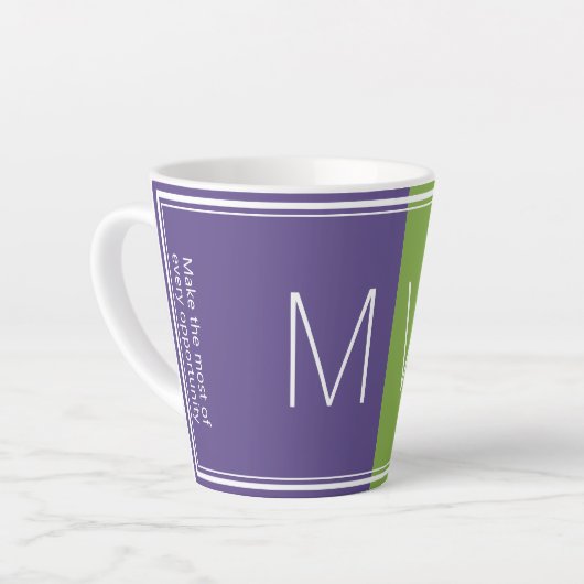 Tasse Latte Vert pourpre | Moderne | Motivation | MONOGRAMME (Angle gauche)