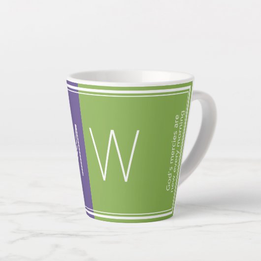 Tasse Latte Vert pourpre | Moderne | Motivation | MONOGRAMME (Angle droit)