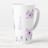 Tasse Latte Vert violet personnalisé, Fleurs aquarelles (Angle droit)