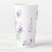 Tasse Latte Vert violet personnalisé, Fleurs aquarelles (Devant)