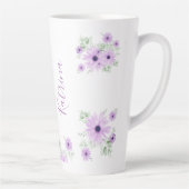 Tasse Latte Vert violet personnalisé, Fleurs aquarelles (Droite)