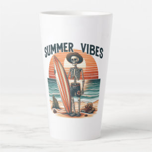 Tasse Latte Vibes d'été Skeleton Surfer Sunset Beach Design