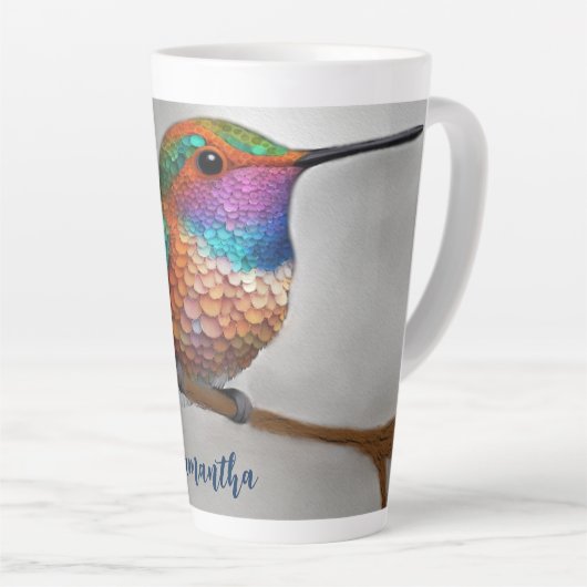 Tasse Latte Vibrant Allen’s Hummingbird Painting (Angle droit)