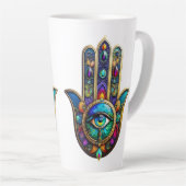 Tasse Latte Vibrant Colors Hamsa Turquoise Yellow Third Eye  (Angle droit)