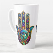 Tasse Latte Vibrant Colors Hamsa Turquoise Yellow Third Eye  (Angle gauche)