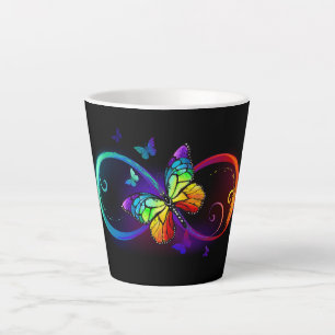Tasse Latte Vibrant infinity with rainbow butterfly on black