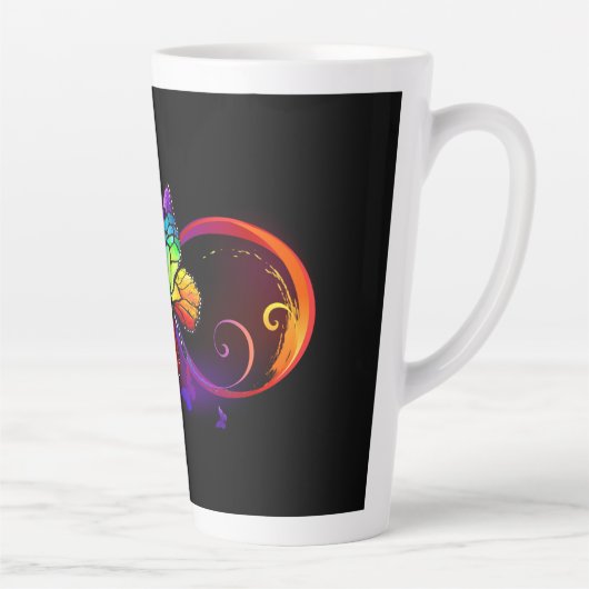 Tasse Latte Vibrant infinity with rainbow butterfly on black (Droite)