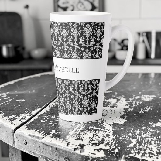 Tasse Latte Victorian Black and White Damask Pattern