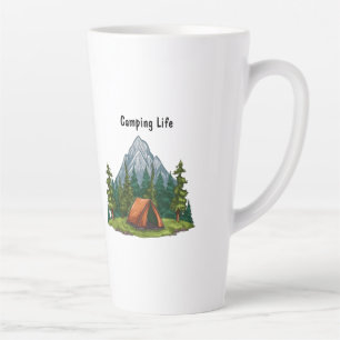 Tasse Latte Vie de camping, avec une tente dans les bois en ra