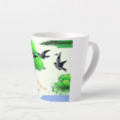 Tasse Latte Vie forestière printanière avec oiseaux et écureui (Angle droit)