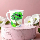 Tasse Latte Vie forestière printanière avec oiseaux et écureui