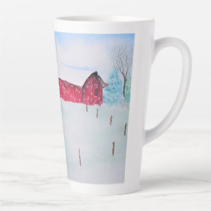 Tasse Latte Vieille grange rouge en neige