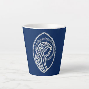 Tasse Latte Vierge Marie, dentelle blanche, bleu marine