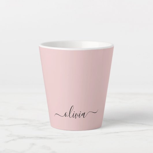 Tasse Latte Vierge rose moderne Script Girl Monogramme Nom (Devant)