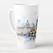 Tasse Latte Vieux Prague, aquarelle du pont Charles (Angle gauche)